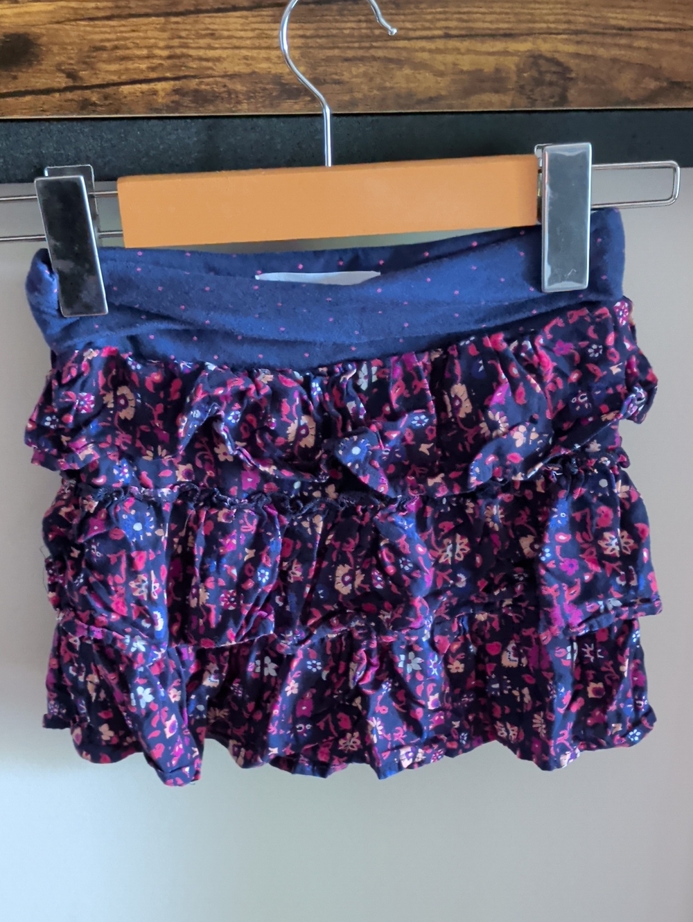 Roxy Navy Floral Ruffle Tiered Skirt with Pink And Purple Accents